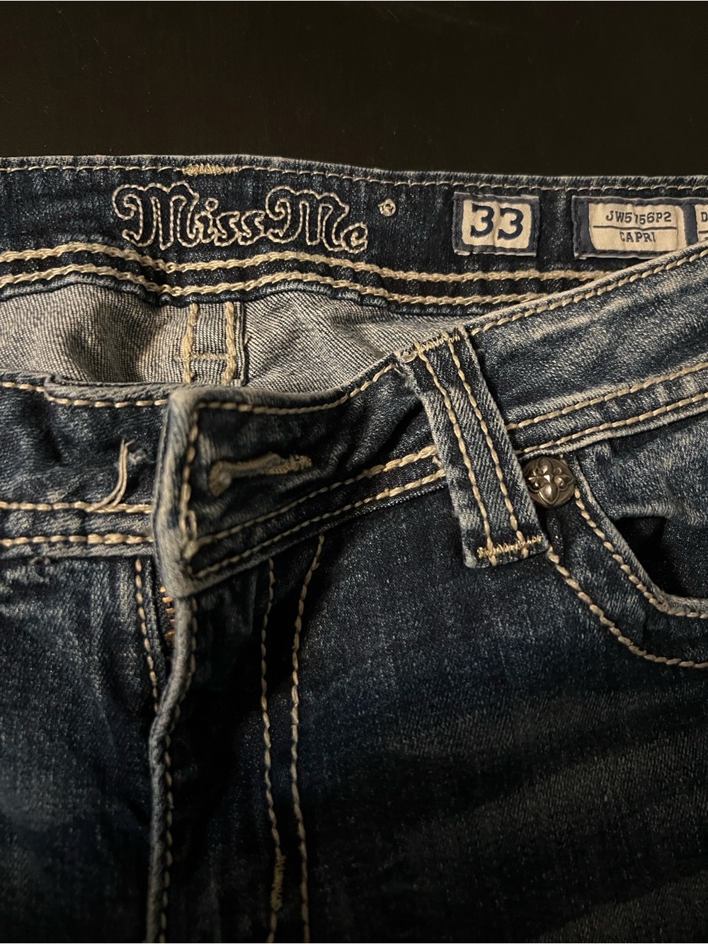 Miss Me Distressed Blue Relaxed Capri Jeans - Picture 2 of 7